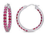 3.00 Carat (ctw) Lab-Created Ruby Hoop Earrings in Sterling Silver